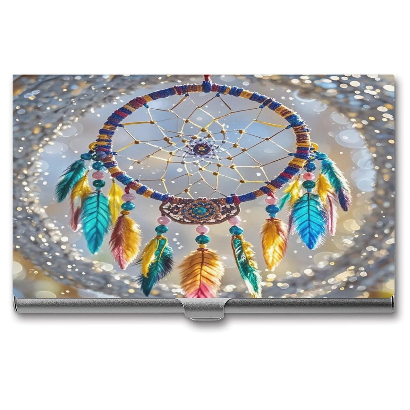 FekiLoot Cherry Dream Catcher Business Card Holder for Men Women Metal Slim Organizer Business Card Carrier Wallet Name Cards Holder Retro Slim Pocket Purse Small Portable Card Case