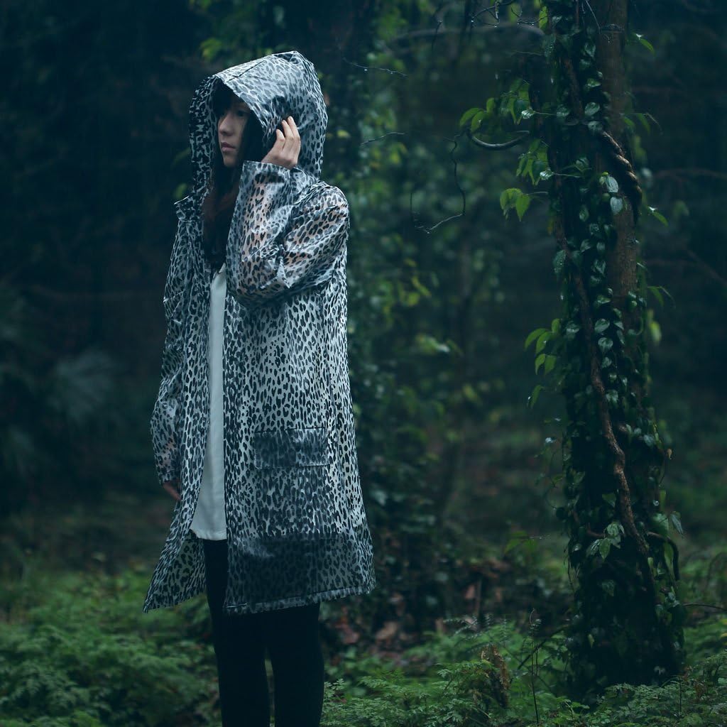 Derkang Stylish Must-have Leopard Print Hooded Raincoat Rain Jacket Lovely Girl