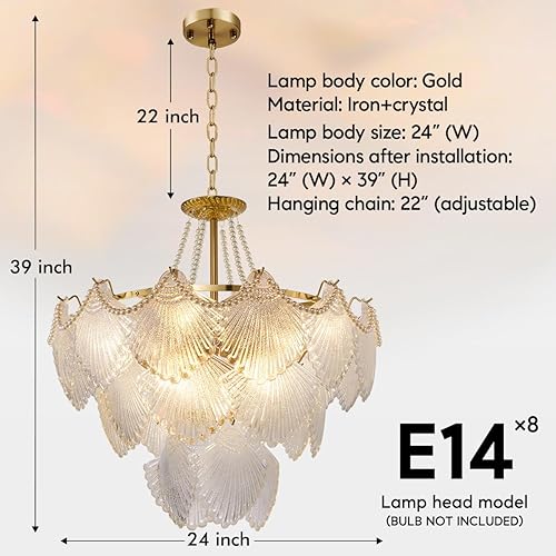 Miniatura 5 de A Million Lámpara de araña moderna de cristal K9 de 24 pulgadas, lámpara de techo empotrada, lámpara de techo con control remoto, 5 bombillas E14,