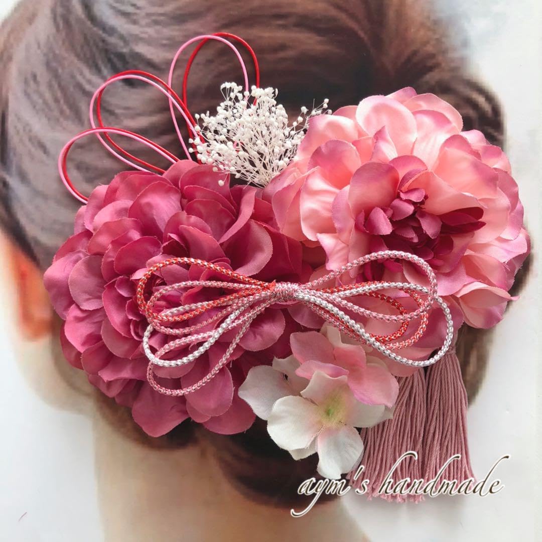ローズピンクから和装花髪飾りから結婚式 成人式 卒業式 振袖 七五三 色打掛 袴水引