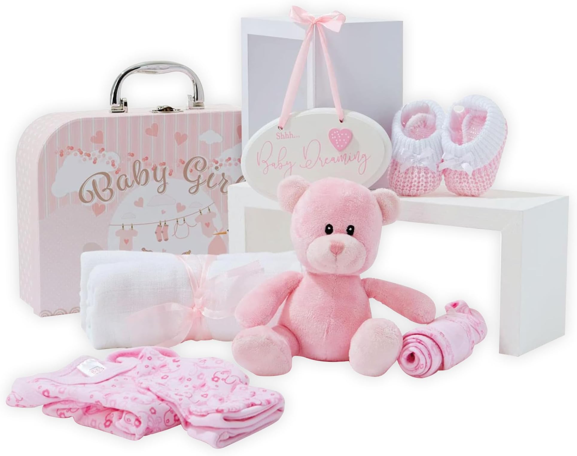 Baby Box Shop for Girls - 9 Baby Essentials, Baby Gift for Baby Shower - Newborn Gifts Set for Girls - Baby Gift Sets for Newborn Girls - Pink