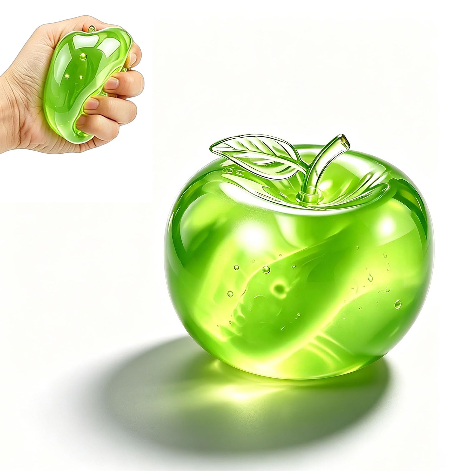 Apple Squishy, Clear Slow Rising Squishy Apple Fidget, Soft Sensory Desk Toy for Kids & Adults, Fruit Stress Ball Novelty Gift(Green)