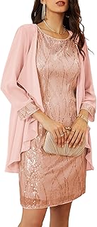 Women's Sequin Dress - Wedding Guest & Mother of The Bride Formal Dress - Two Piece Knee Length