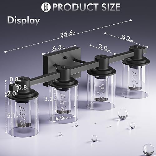 Miniatura 6 de Quntis Lámparas de baño negras de 4 luces con 5 modos de color, lámpara de pared LED regulable de 27 pulgadas sobre espejo, lámpara de pared LED de