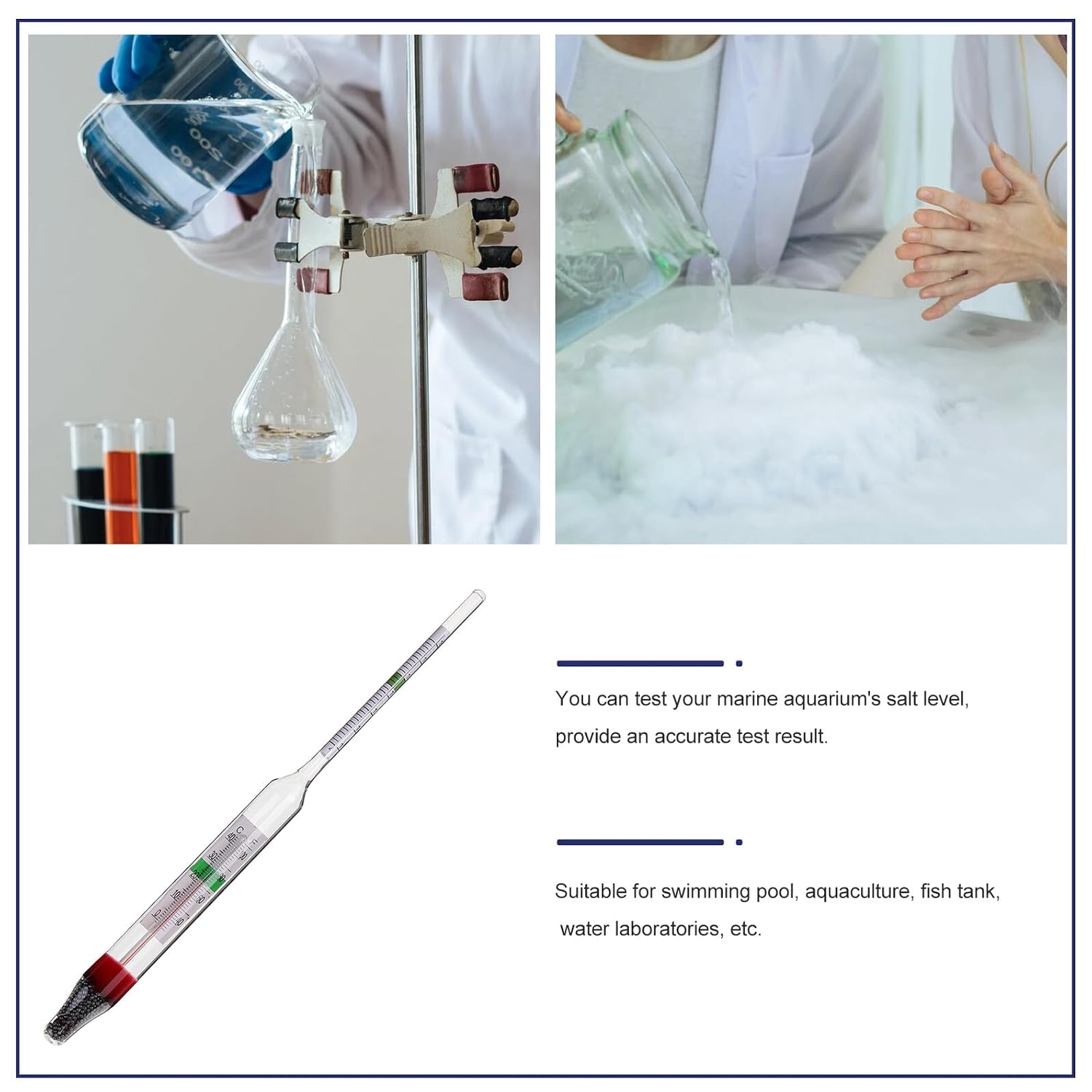 Aquarium Saltwater Hydrometer and Salinity Meter Set with 100ml Plastic Graduated Cylinder for Marine Fish Tank Water Testing and Seawater Measurement