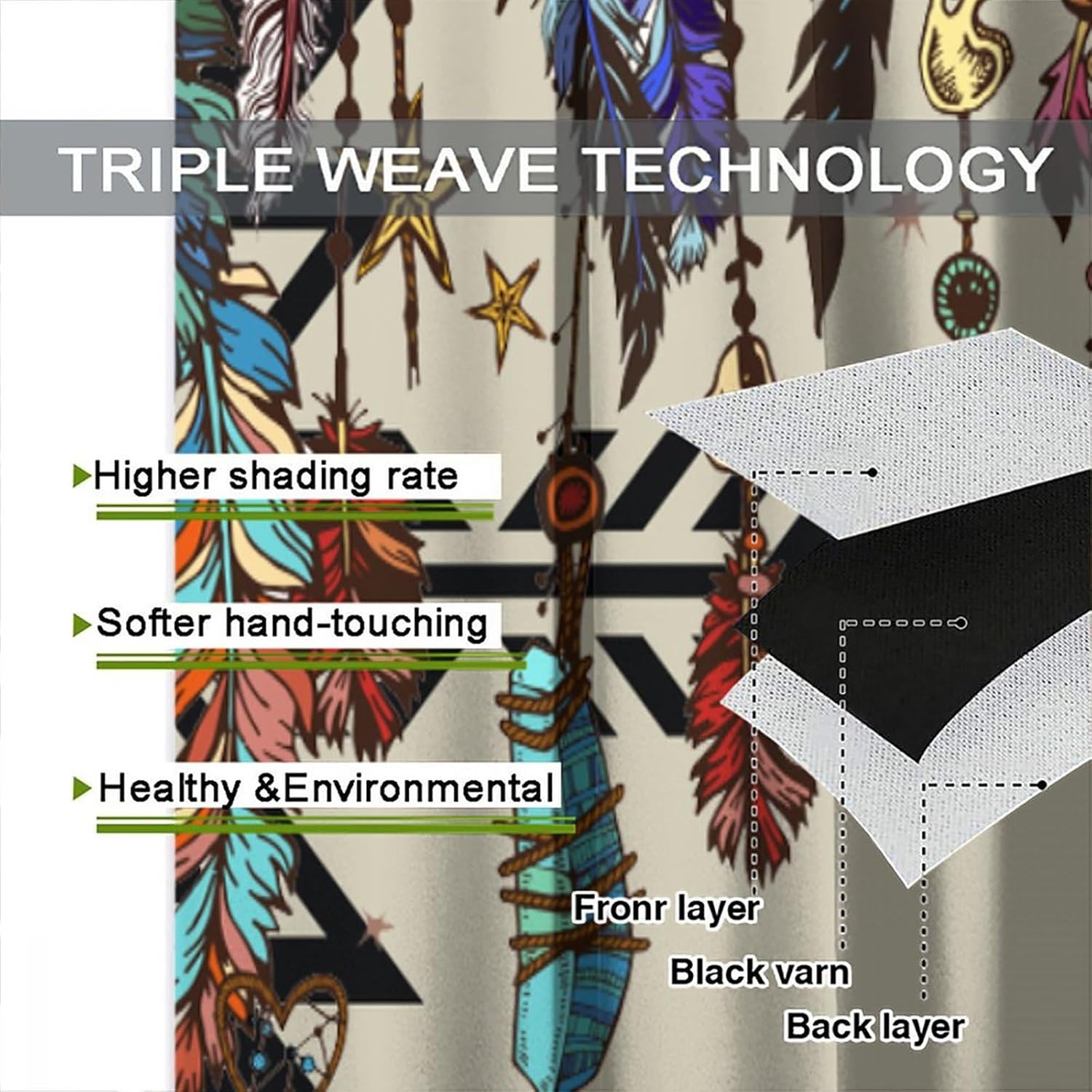 Aztec Curtains Southwestern Indigenous Tribes American Ethnic Patterns Western Boho Geometric Feather Patterns Printed Curtains Bedroom Living Room Decoration Blackout Curtains W42 * L45 Inches