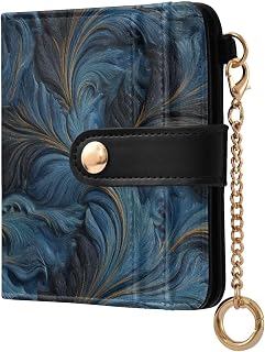 Ladies Premium Foldable Wallet Black and Blue Chinese Feather Portable PU Leather Foldable Wallet for Women Girls