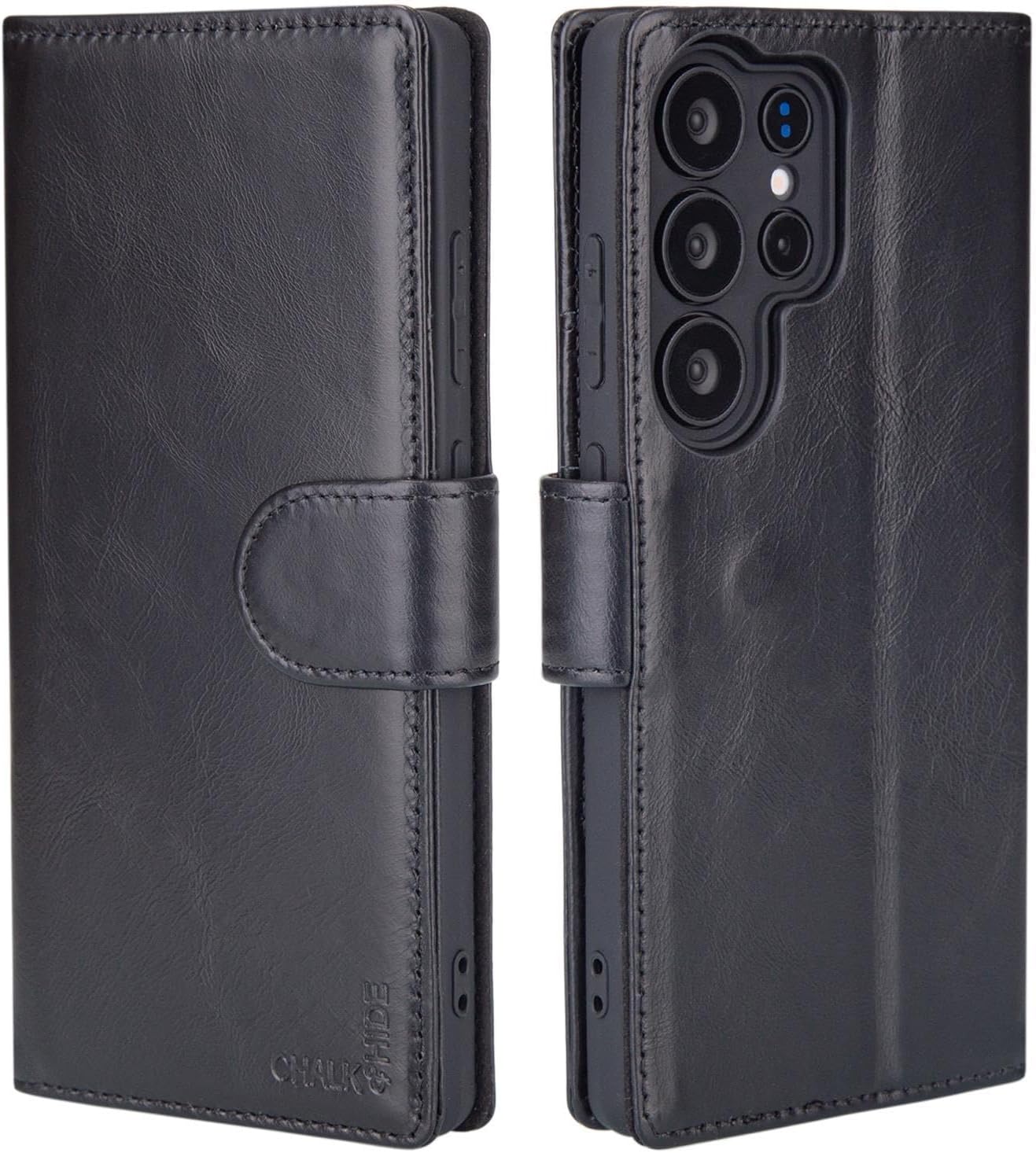 Samsung Galaxy S26 Ultra Genuine Leather Wallet Case, Cover with RFID Blocking Card Slot, Magnetic Closure and Stand Function - Black
