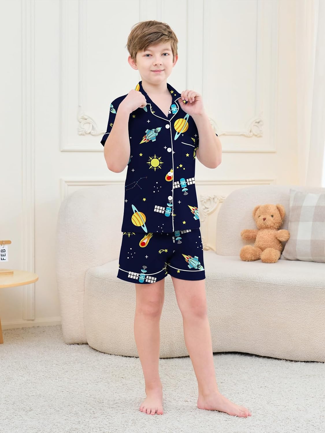 QZH.DUAO Pajamas For Boys, Lyocell Pajamas Kids Soft Short Sleeve 2-Piece Pjs Set Kids Sleepwear For Ages 5-14