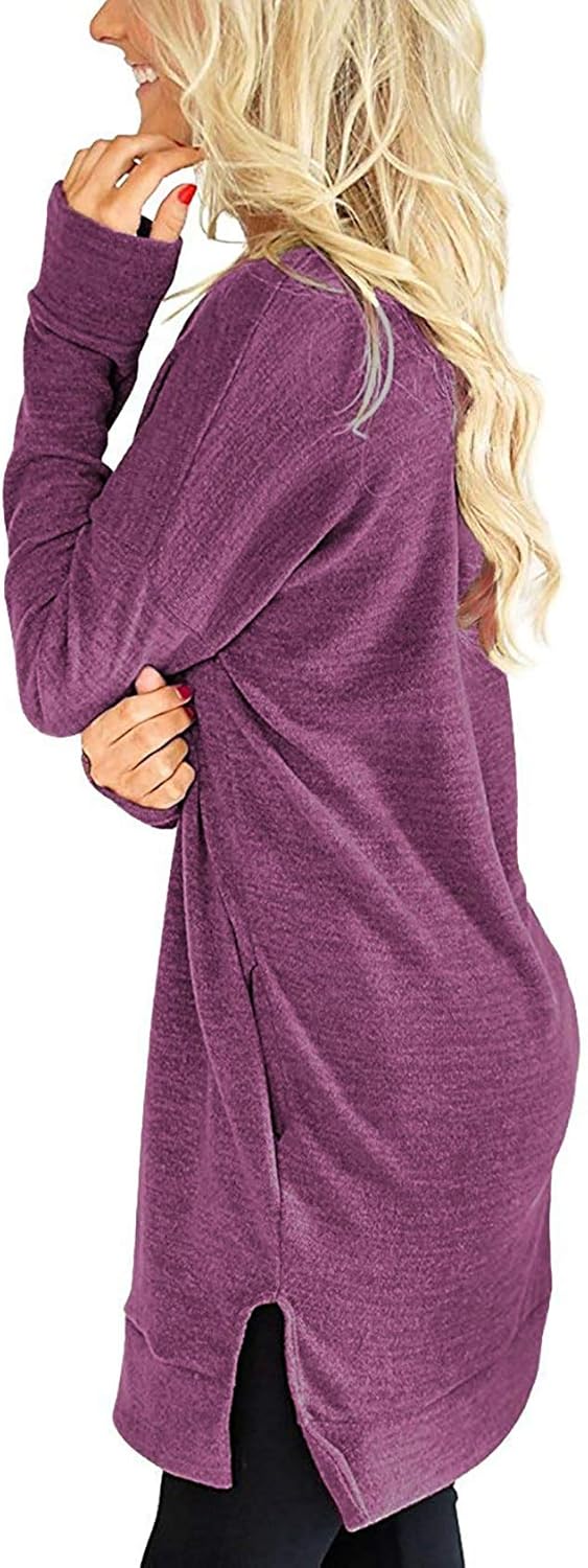 LERUCCI Womens Casual Long Sleeves Solid V-Neck Tunics Tops with Pockets Wine Red Medium - Image 4