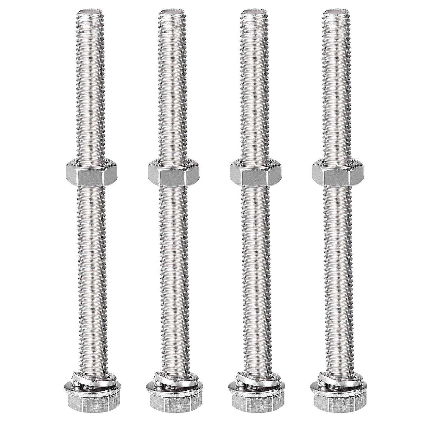TOP-VIGOR 4Pcs M8 x 100mm Hex Head Screws Bolts, Nuts, Flat & Lock Washers Kits