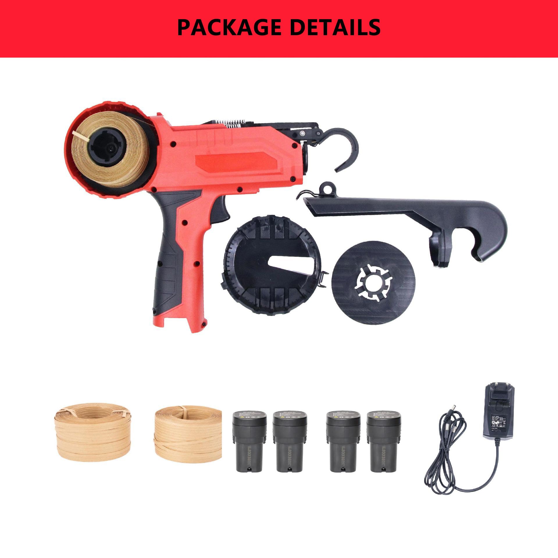 Legatrice elettrica per piante Legatrice per piante per legare pomodori, peperoni e cetrioli in modo rapido e semplice, ideale per giardinieri agricoltori, compresi pezzi di ricambio,4batteries