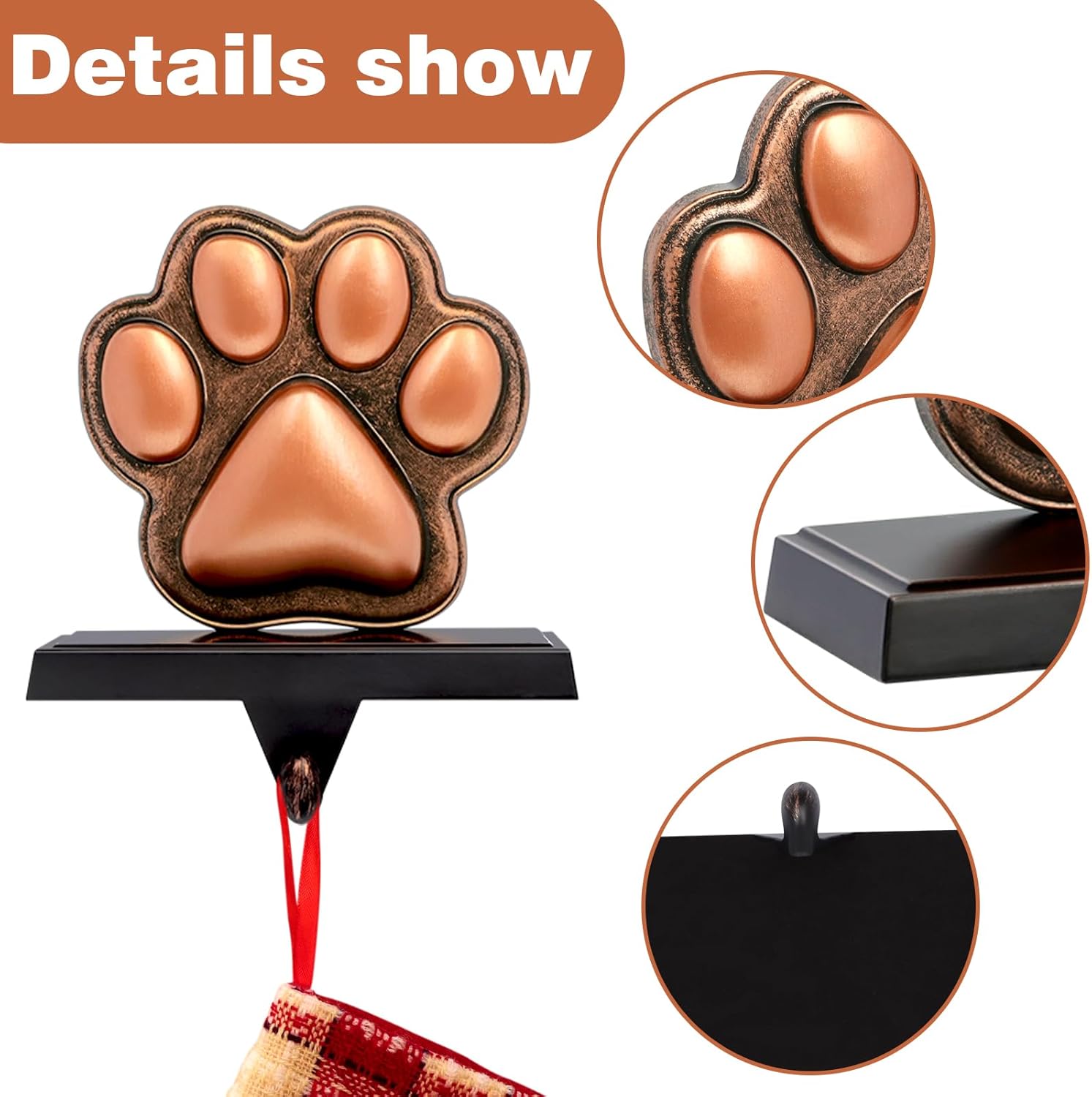 Bronze Dog Paw Christmas Stocking Holder, Pet Paw Stocking Holder Reliable Christmas Stocking Hanger for Xmas Fireplace Mantel Table Decorations