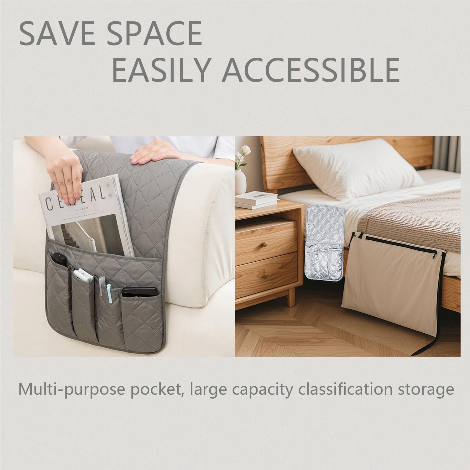 Remote Control Holder for Couch, Armchair Caddy for Recliner Sofa Armrest Organizer, PU Waterproof Non-Slip Bedside Storage with 5 Pocket for Cell Phone TV Remote Magazine Tablet Glass Black