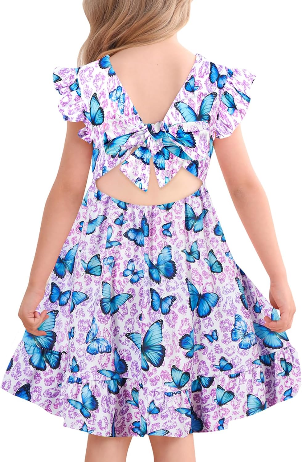 Yousie 幼児用 リトルガールドレス フリル タイバック バックレス サマー サンドレス パーティードレス