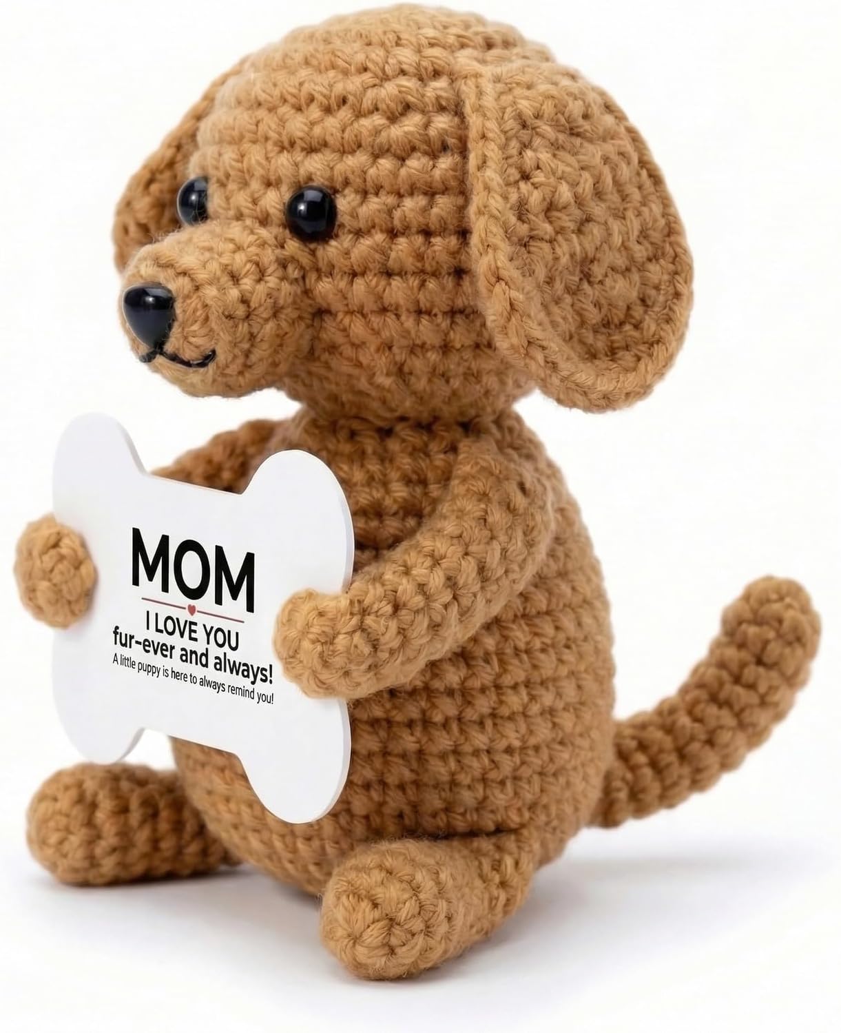 GZGTUU Crochet Puppy Plush Toy, Miniature Stuffed Animal Doll, Soft Yarn Dog Figurine, Cute Knit Companion for Desk Decor Keychain Gift (Mom)