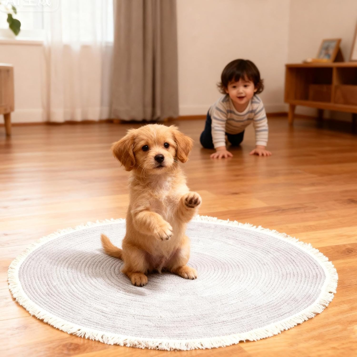 猫用 スクラッチ ラグ | 棉ロープ 丸形 コーヒーテーブル マット,洗える 横型 パッド タッセル付き | 家庭用 寝室 リビング