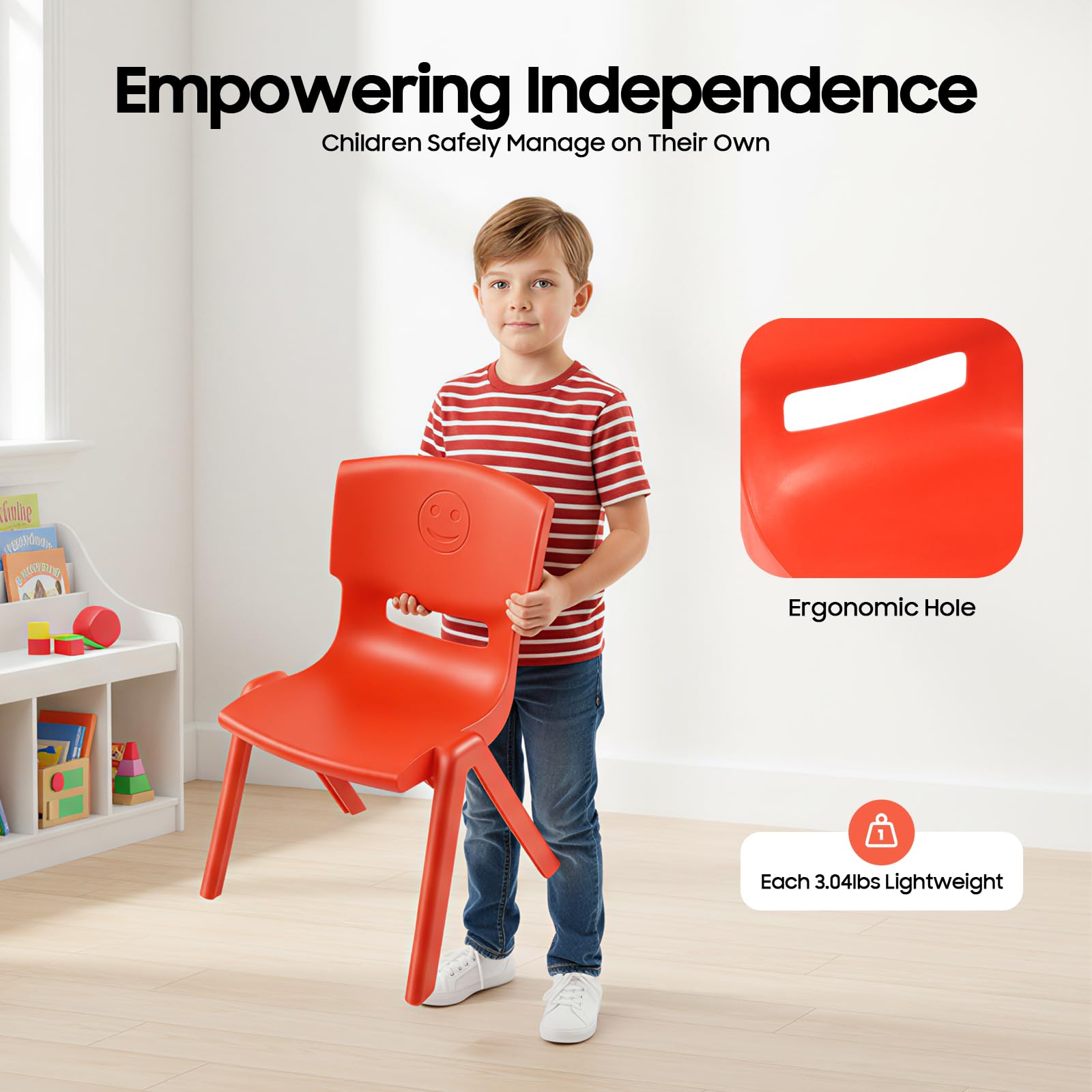 6 sillas escolares apilables de 36 x 32 x 52 cm, con diseño apilable y respaldo ergonómico, sillas de plástico resistentes para aulas, guarderías