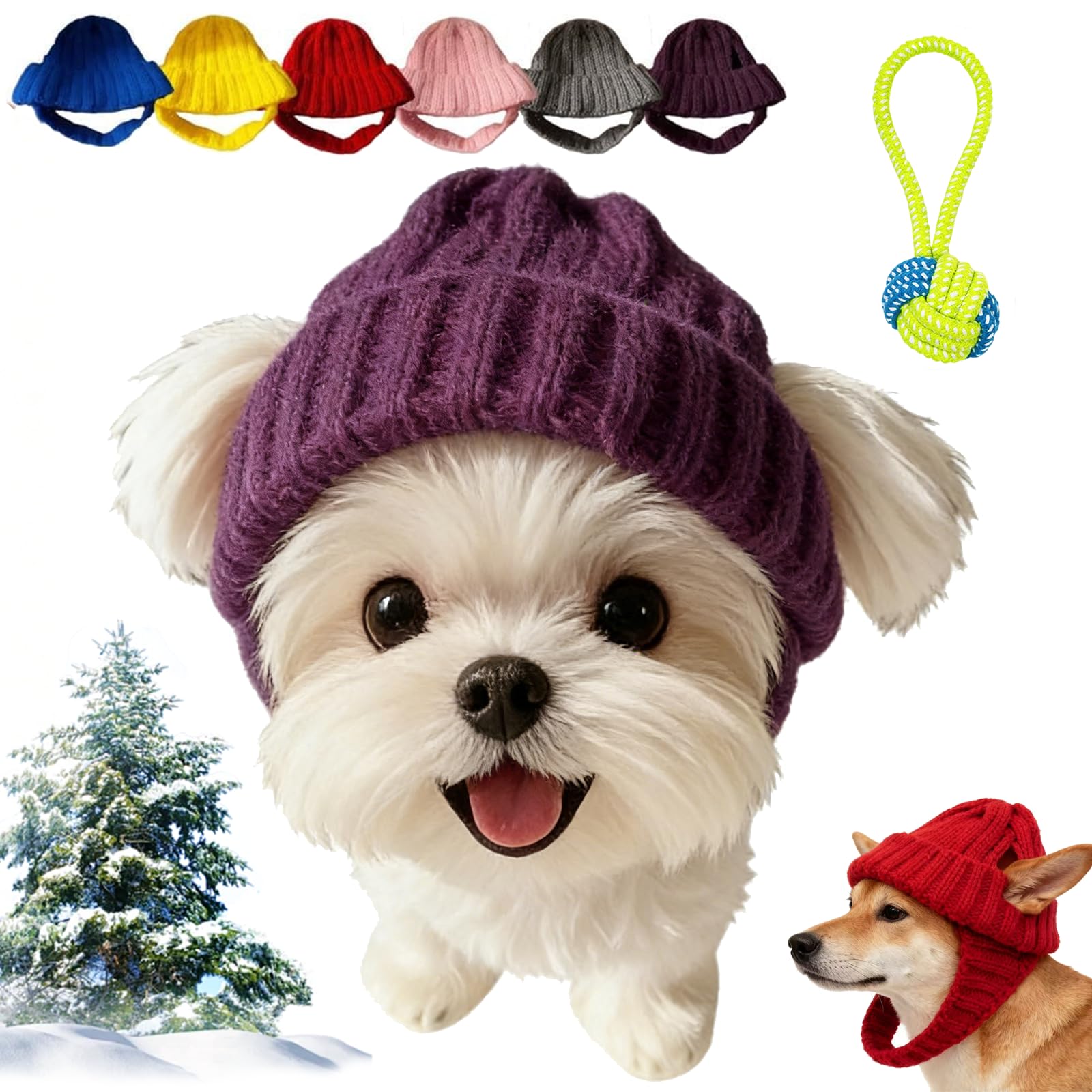 Red Knit Dog Beanie With Ear Flaps - Warm Winter Hat, Hats For Dogs, Cozy Knit Dog Hat For Cold Weather, Cute Dogs Winter Accessories Perfect for Small Breeds (Purple,1PC)