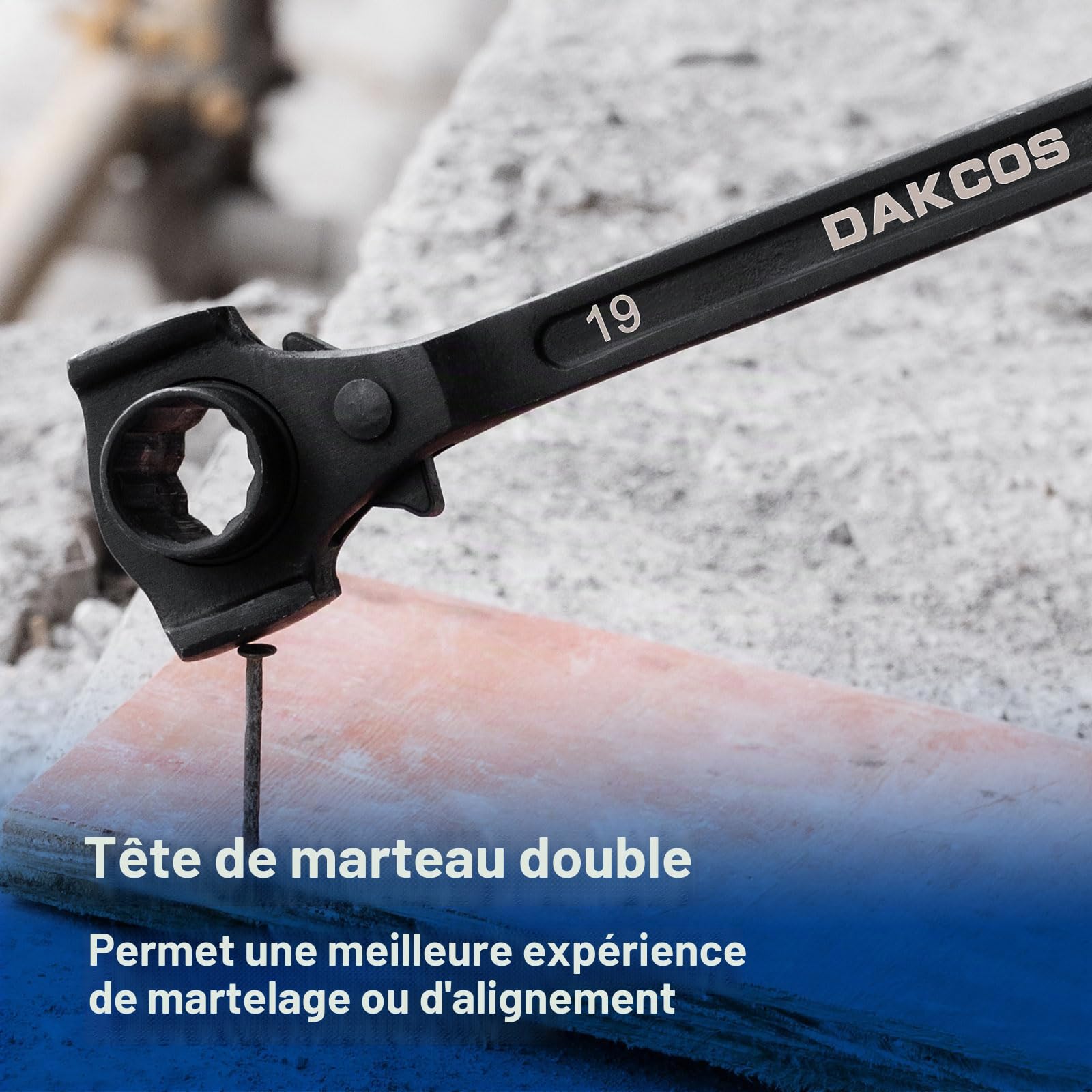 DAKCOS Cliquet d'échafaudage 19/22 mm 3 en 1 réversible droite/gauche en CR-V avec phosphatation noire résistante à la corrosion