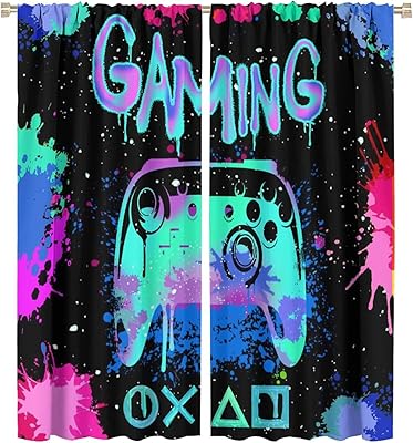 Boys Gaming Curtain, Video Game Controller Window Treatment Gamer Room Decor Colorful Cool Gamepad Rod Pocket Window Drapes for Teens Man Bedroom Living Room (Decor) 42x45in