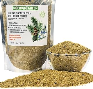 Siberian Green Pine Needle Tea Loose Powder with Juniper Berries 200g (7.05oz) Wild Harvested Pinus Sibirica Juniperus