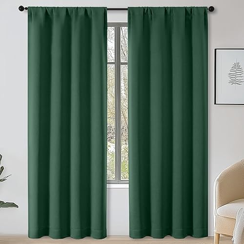 Miniatura 146 de OWENIE Sally Ever Green Cortinas Opacas para Dormitorio Sala de Estar 63 Pulgadas de Largo Juego de 2 Paneles, Aislamiento Térmico Ahorro de Energía