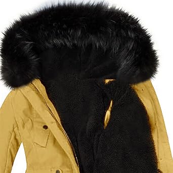 Women Winter Down Coat Thicken Fleece Lined Parkas Warm Faux Fur Hooded Long Puffer Jacket with Pockets