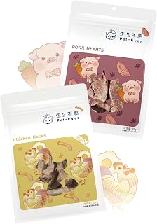 PET-EVER Freeze Dried Raw Cat and Dog Treats Single Ingredient Hypoallergenic Humanely Raised Factory Made,Freeze Dried Chicken Necks & Pork Hearts