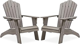 Psilvam Oversized Adirondack Chair, Fade-Resistant & Odor-Free Poly Lumber Fire Pit Chairs with Cup Holder, Weatherproof Lawn Chair, Easy 15 Min Install Patio Chair, 350 Lbs Support (2, Light Gray)
