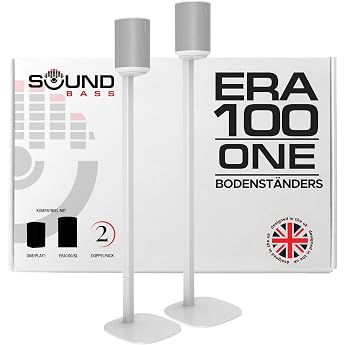 Sound Bass ERA100 Floor Stands Twin Pack (2 Pieces) - White | Compatible with Sonos ERA 100 &amp; ERA 100 SL, Sonos ONE &amp; Play:1,