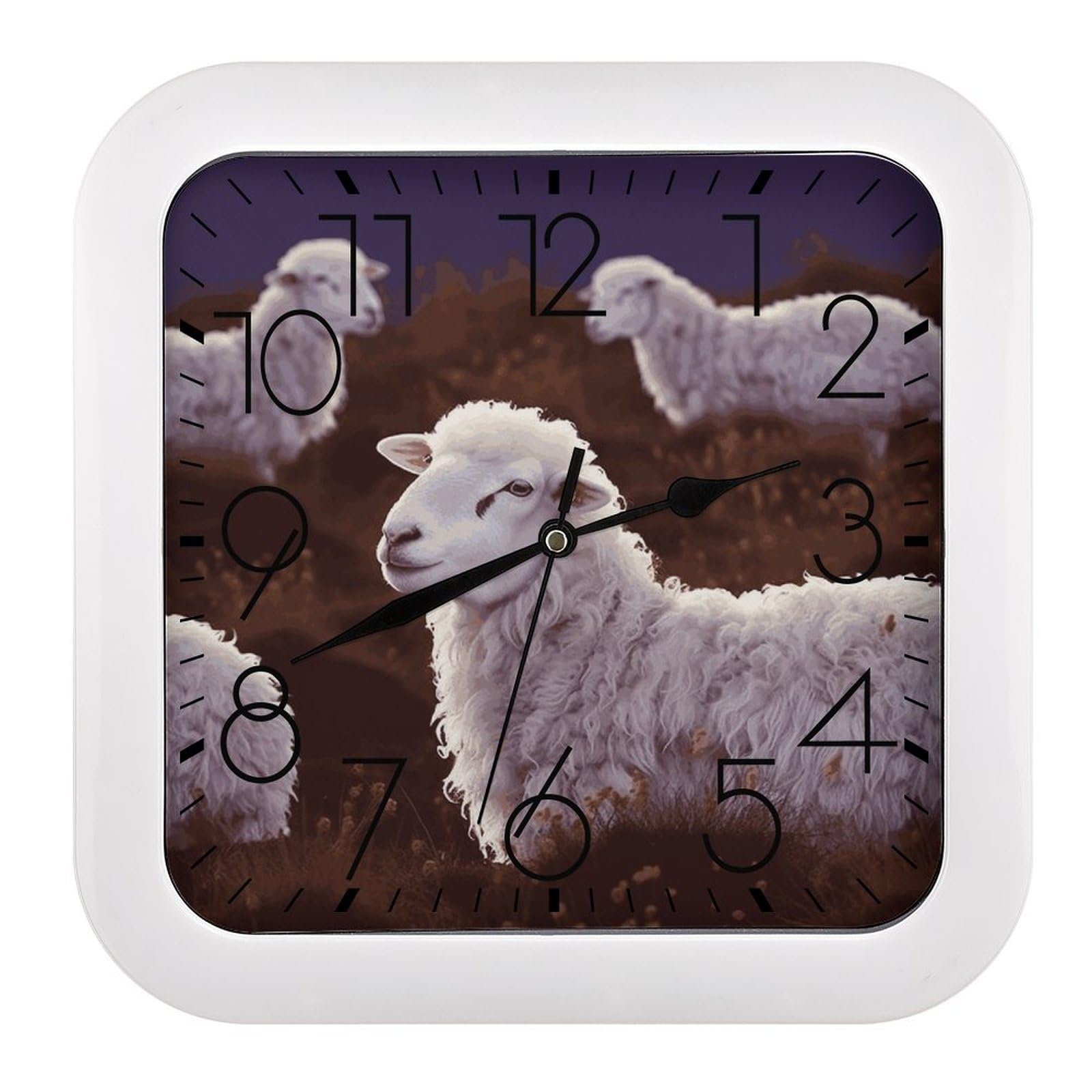 Horloge murale carrée 25 cm muette en plastique Mouton_77994455