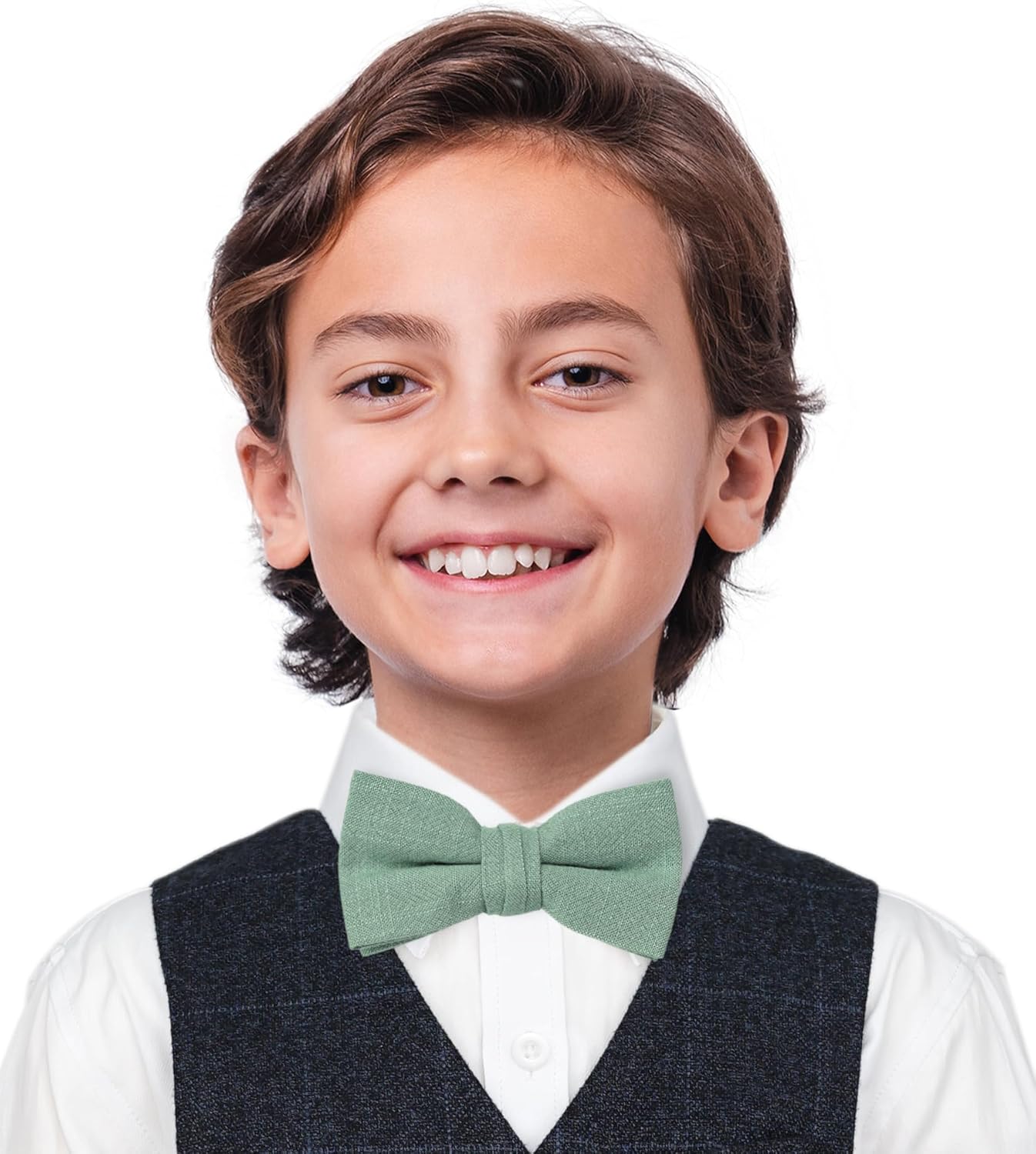 BELLUNO Solid Bow Tie Pre-Tied for Men and Boys, Cotton and Linen Blended Bowties - Image 2