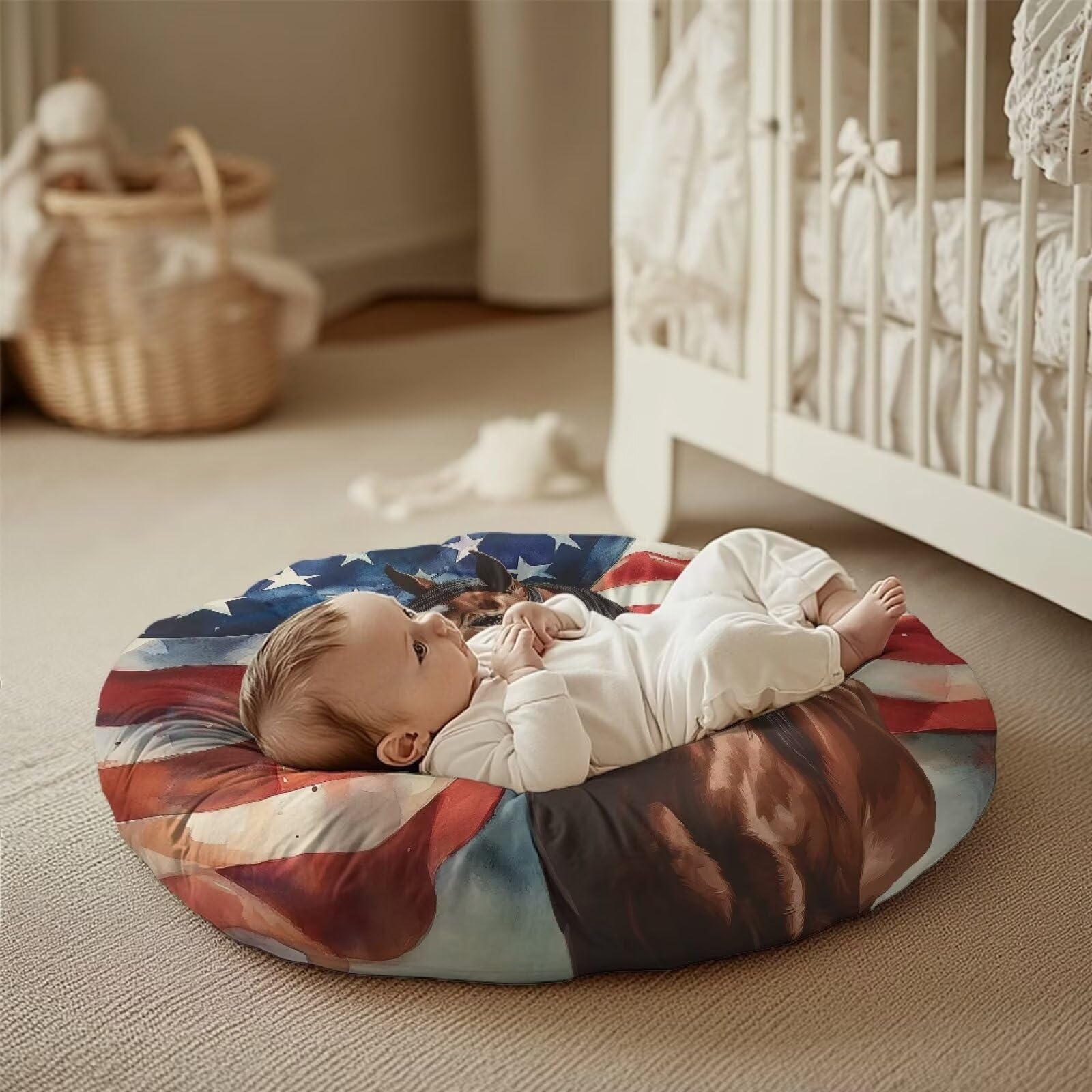 Vanideaoty US Flag Baby Lounger Cover Ultra Soft Snug Fitted Horse Newborn Lounger Cover Reusable Infant Lounger Cover Breathable & Comfortable (Lounger Not Include)