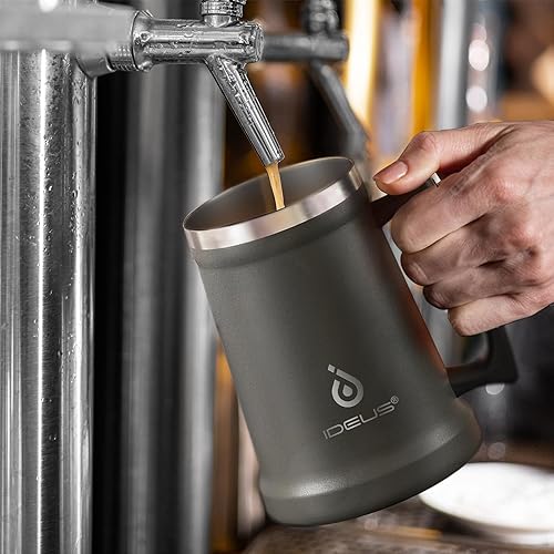 Miniatura 5 de Ideus Vaso de cerveza aislado, 2432 onzas, taza de cerveza de doble pared de acero inoxidable, vaso gigante para cerveza de metal con mango de