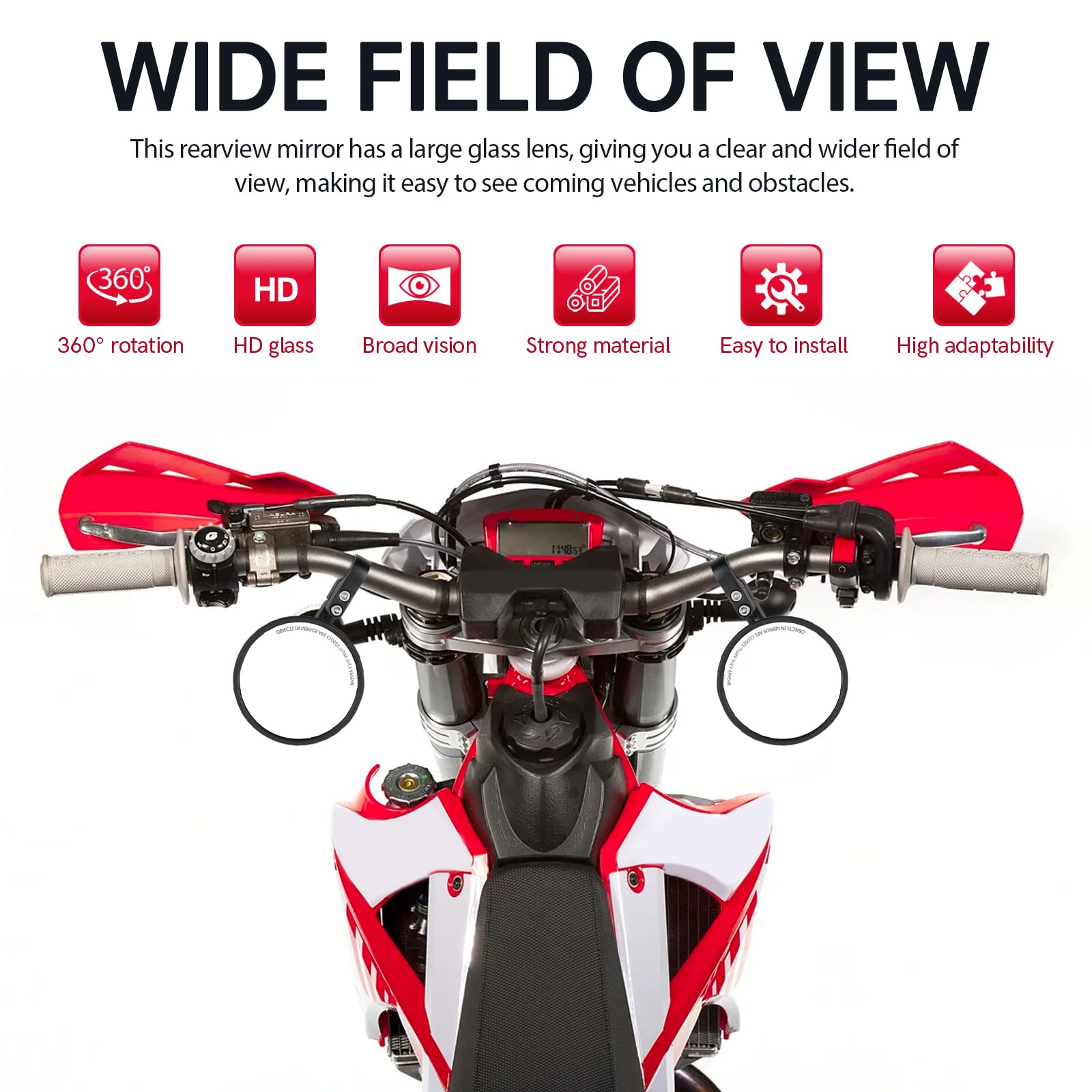 DREAMIZER Specchietto manubrio, specchietto laterale Omologati E24 per estremità manubrio moto, specchietti rotondi girevoli a 360° per manubri da 22-25,4mm compatibile con Moto Dirt Bike Enduro ATV