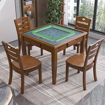 Warayumi Mahjong Table, Solid Wood Mahjong Table, Home Board Games, Mahjong Table, Stability, Double-Sided, Multifunctional Mahjong Table, Dining Table, Chess Table, Manual Mahjong Table with Drawer