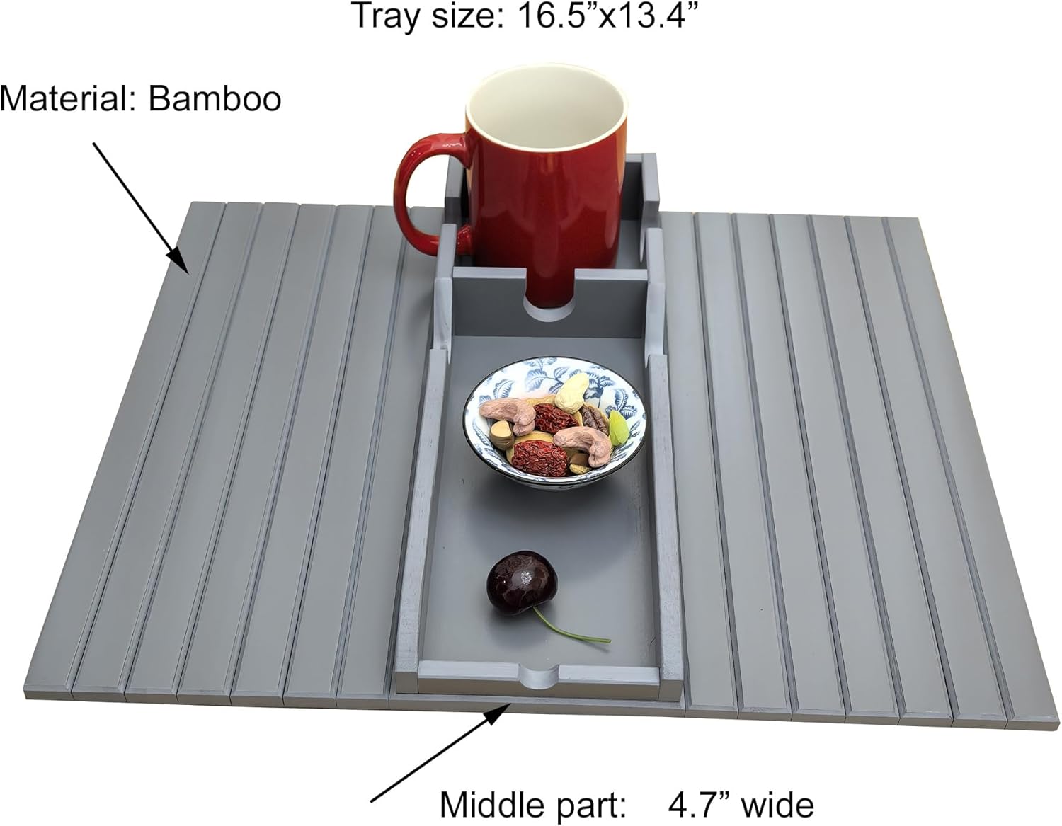 Bamboo Sofa Armrest Tray - Couch Arm Tray with Detachable Couch Cup Holder - Anti-Slip Foldable Sofa Armchair Caddy Table - Cup Holder for Drinks Cellphone TV Remote Snacks
