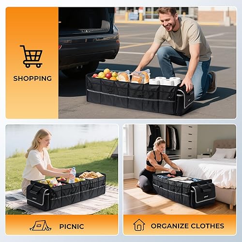 Miniatura 8 de HIRALIY Organizador de almacenamiento para maletero de automóvil, hecho de Oxford 1680D y tablero de polipropileno, particiones extraíbles, caja de