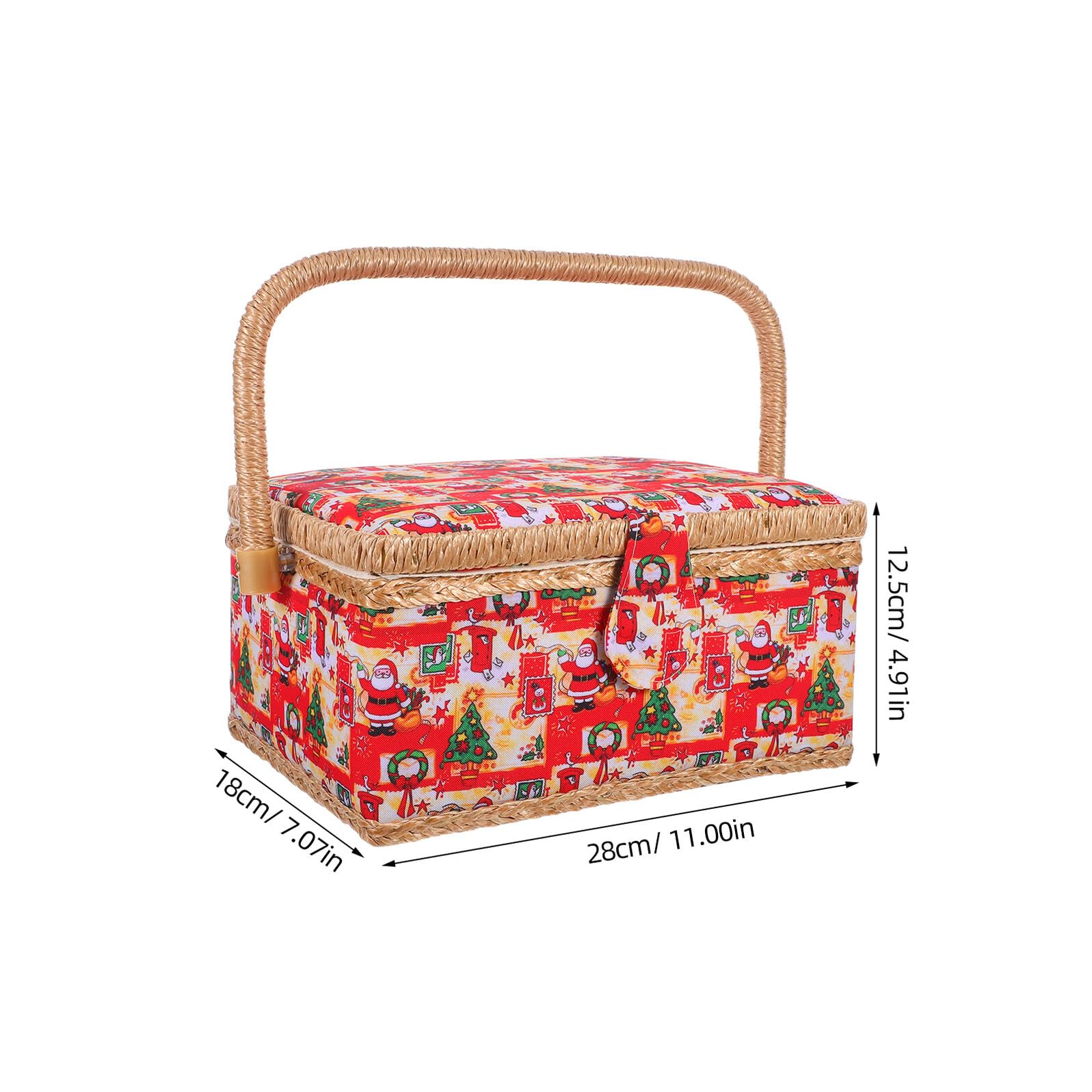 GALPADA Cesta de Costura Portátil Grande con Bordado Navideño Cesta para Accesorios de Costura y Telas Organizador con Asa Resistente para Almacenamiento y Transporte