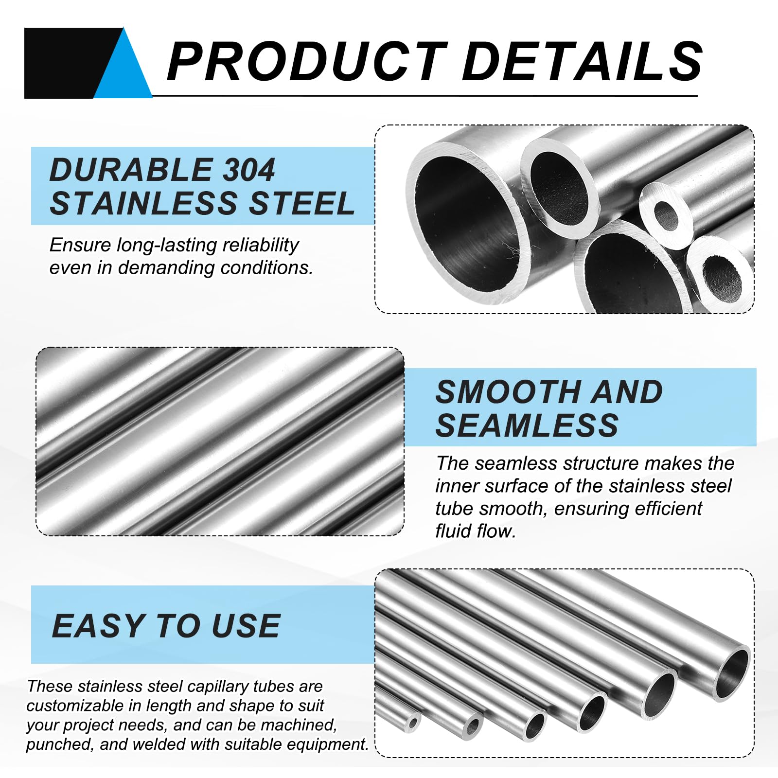 sourcing map Tubo in Acciaio Inossidabile 304 ID 7mm OD 11mm Lunghezza 305mm