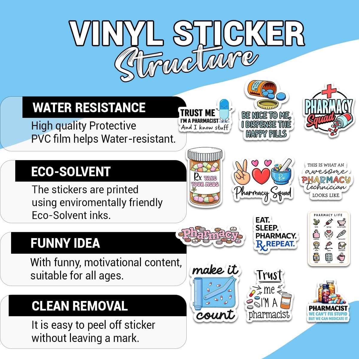 (12pcs-3in) Pharmacist Sticker Stickers Funny Pharmacy Humor Medical Rx Fun image 4