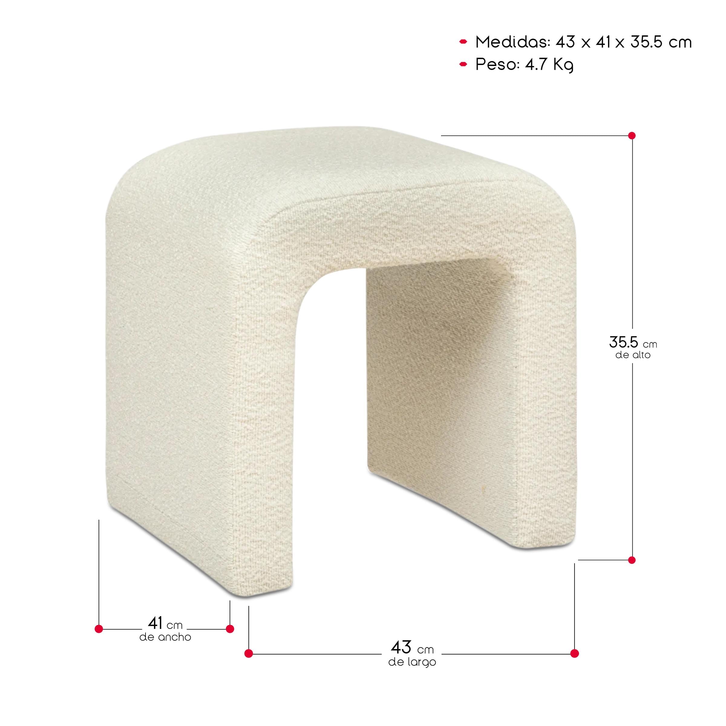 TIENDA EURASIA – Puff Asiento Borrego | Material Estructura Pino, Panel de Contrachapado y Material del Acolchado Espuma de Poliuretano (PU) | Medidas 43x41x35.5 cm | Color Blanco