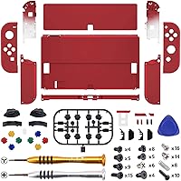 Vista 3 de eXtremeRate Vampire Red Soft Touch - Juego completo de carcasa para Nintendo Switch OLED, placa trasera de consola de repuesto y soporte de metal