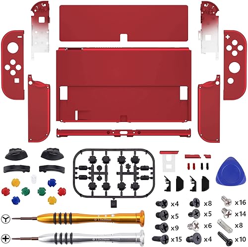 Miniatura 3 de eXtremeRate Vampire Red Soft Touch - Juego completo de carcasa para Nintendo Switch OLED, placa trasera de consola de repuesto y soporte de metal,