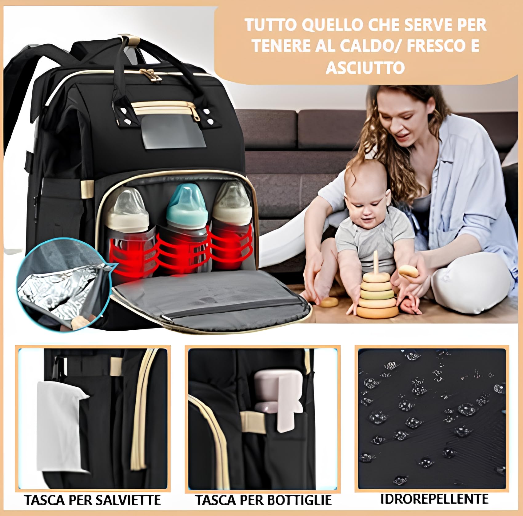 Frabe Family Changing Backpack, Mom Backpack, Changing Bag, Large Changing Bag, Oxford Backpack, Multi-Function - Image 4