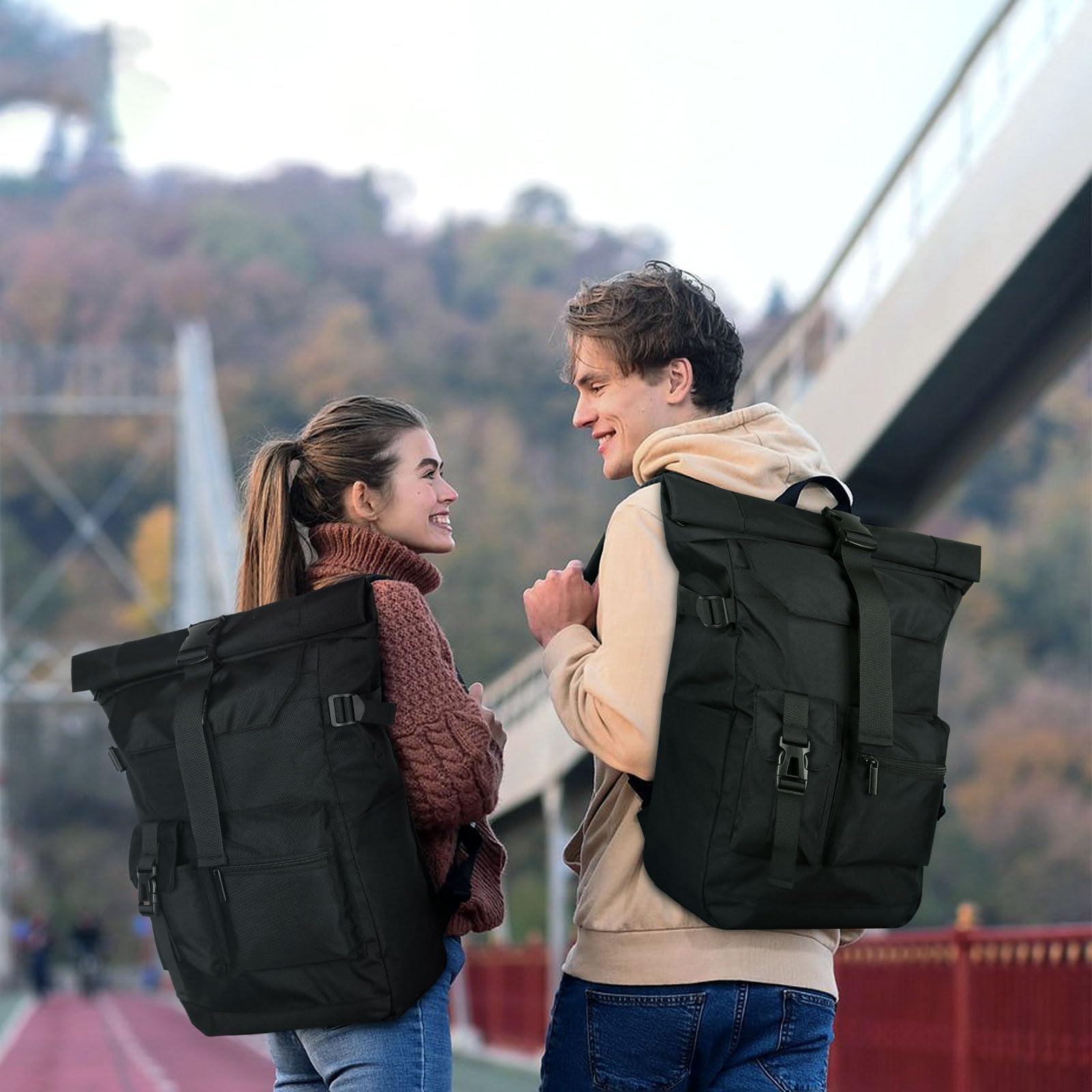 28L Plecak rolltop damski męski, Plecak na laptopa wodoodporny i antykradzieżowy, do pracy, uniwersytetu, podróży, czas wolny