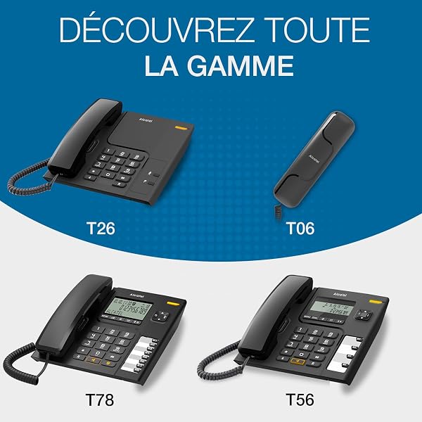 ALCATEL T06 - Téléphone Fixe Filaire - Design Ultra Compact - Fixation Murale - Touche Rappel - Noir - 4