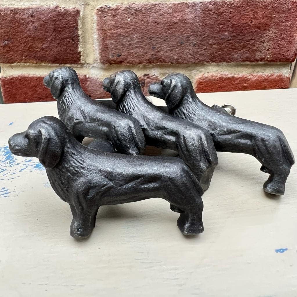 Pack of 4 CAST Iron Adorable Dog Drawer Pulls, Knobs for Kitchen Cupboards, Cabinet Pulls, Cabinet Hardware | Cast Iron Antique Style Finish | Vintage Charm Meets Modern Functionality