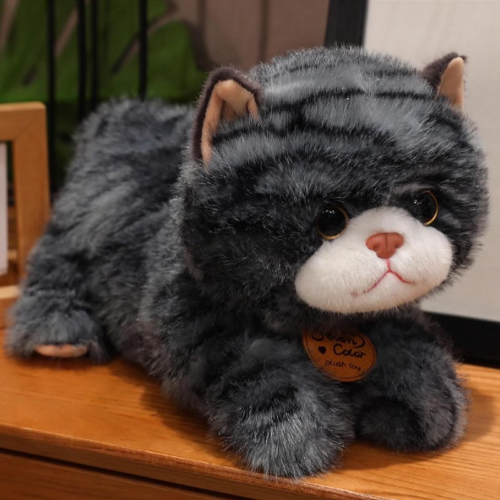 OUKEYI lying style 35cm Fat Orange Cat Plush Fat Kitten Stuffed Animals Toy Lifelike Yellow/blackCat Kitty Toy Children Xmas Birthday Gifts (Black)